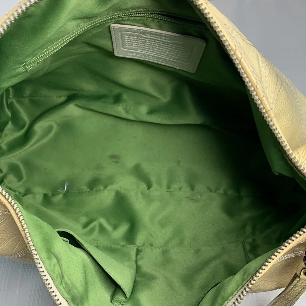 Coach Ivory Signature Stitch Crinkled Patent Leather Zip Hobo Shoulder Bag